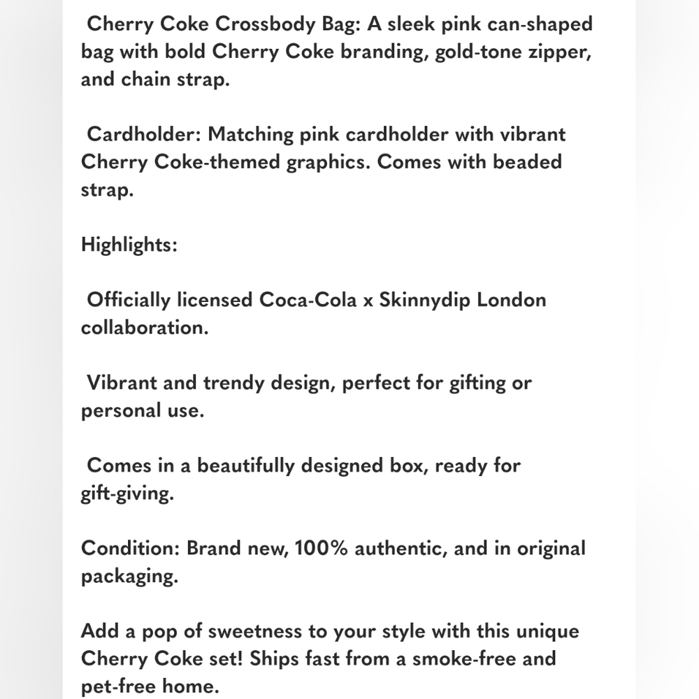 🩷▪️SKINNYDIP ▪️ONDON 2 pc Cherry Coke Handbag Cardholder 2 Pcs Gift Set - Picture 11 of 11